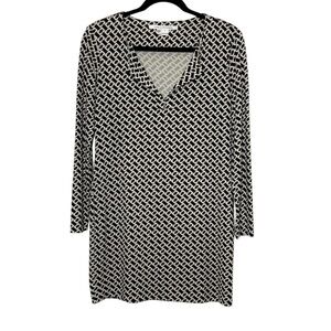 DVF Diane Von Furstenberg Dress Size 4 Black White Chain Link Silk